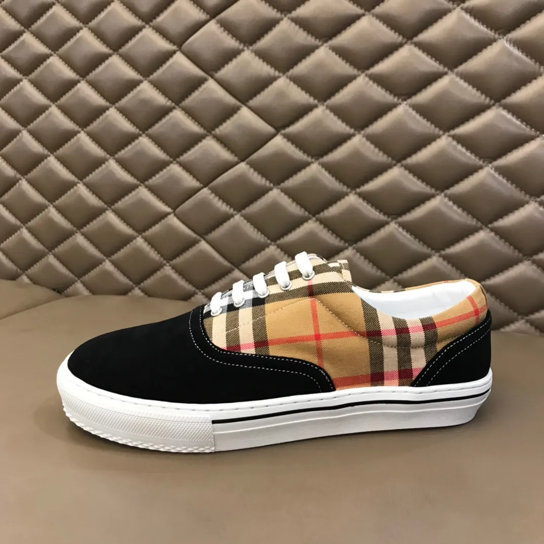 p360 "Burberr*" new men's classic low-top sneakers, reinterpreted with retro plaid cotton and cowhide materials, decorated with a new brand logo. First-layer sheepskin lining, embossed Burberry logo on the heel, original TPU outsole, size 38-44